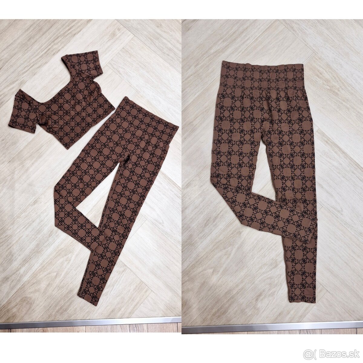 Guess hnedy monogram logovany fitness set a leginy