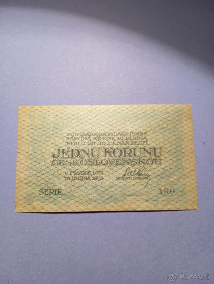 bankovku 1 koruna 1919