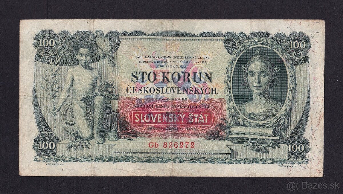 Bankovky Slovenský štát - 100 Ks 1931/1939 pretlač NEPERFOR