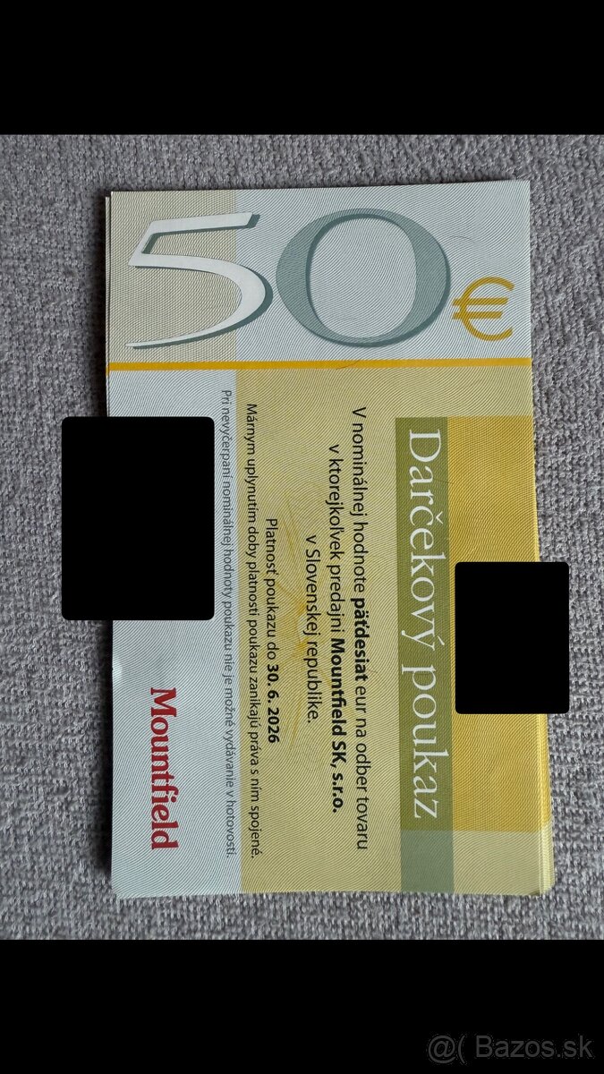 Predám darčekové poukážky do Mountfieldu – spolu 650 €