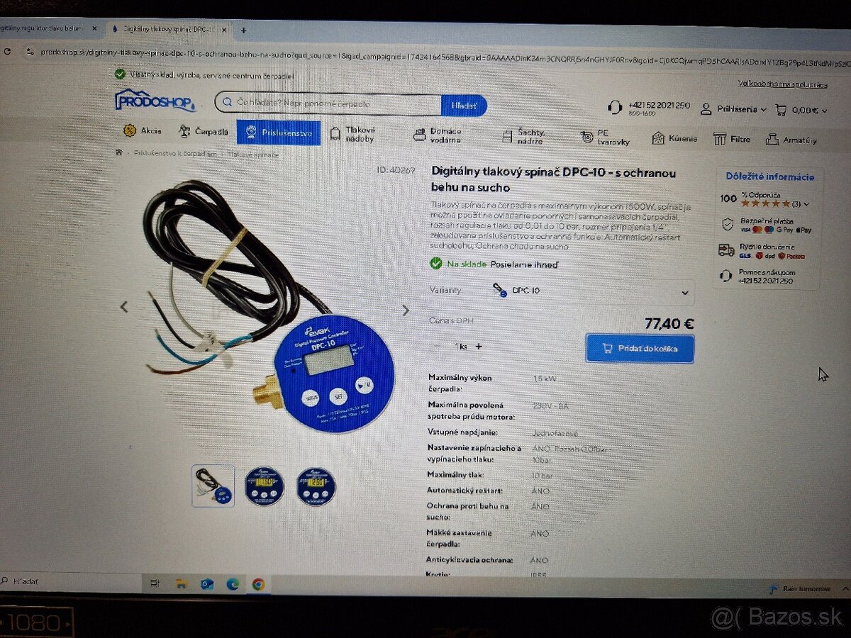 Predám Digitálny tlakový spínač DPC-10-s ochranou behu na su