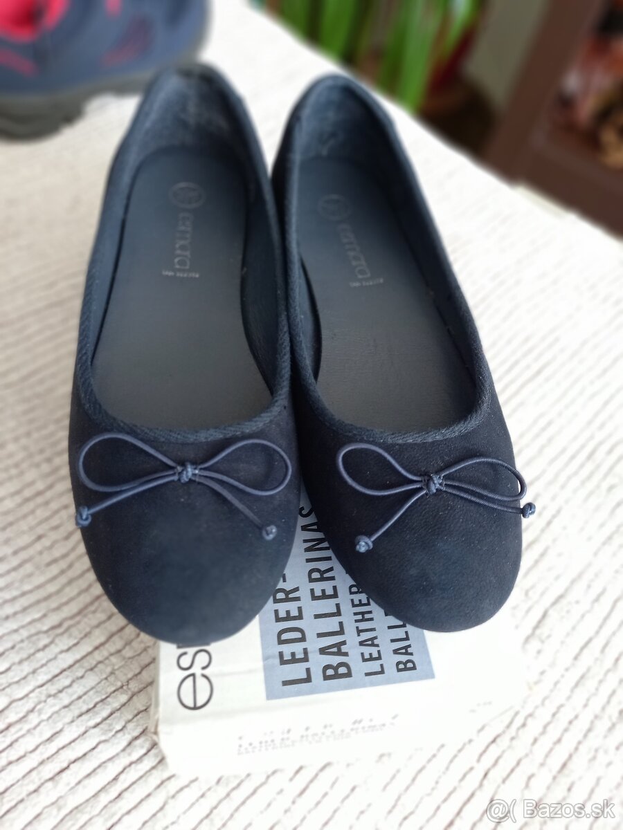 Dievčenské - dámske tmavomodré poltopánky - balerínky č. 38