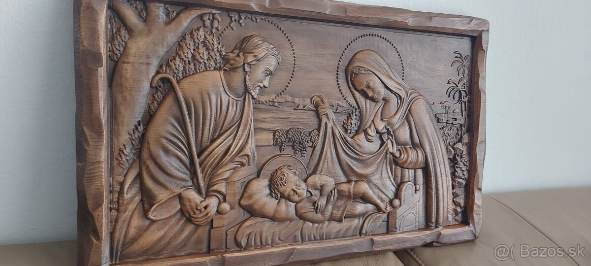 Drevený obraz Svätá rodina 62×37cm hrubka 4 cm