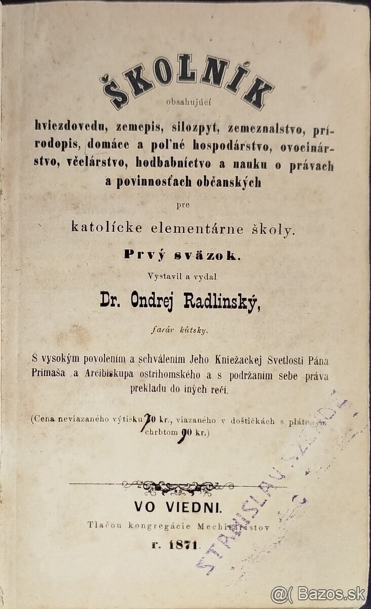 ŠKOLNÍK - ANDREJ RADLINSKÝ 1871