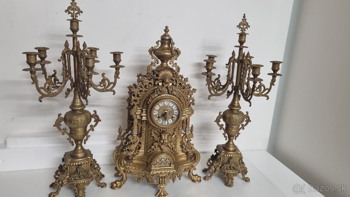 Krasne mosadzné krbove hodiny a svietniky Imperial