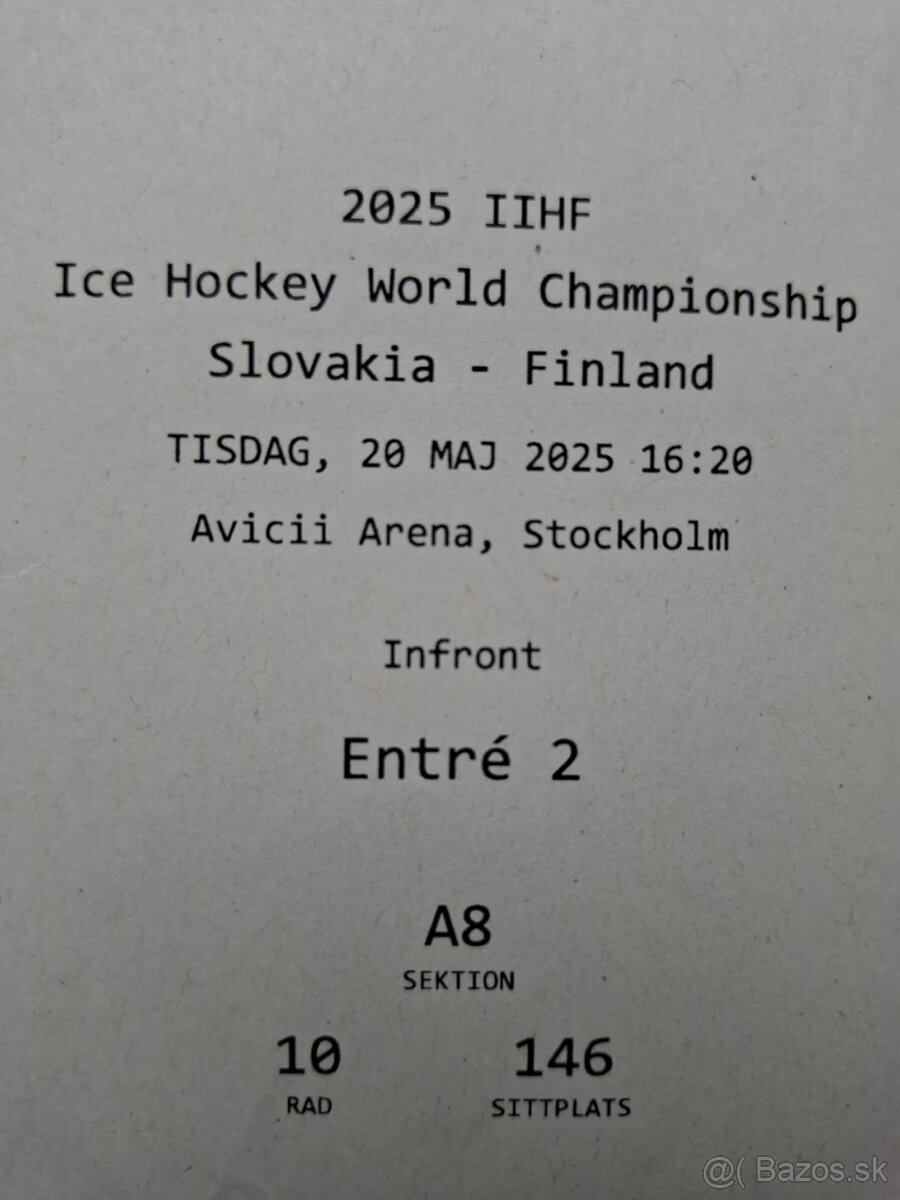 Lístky na MS v hokeji SVK:FIN
