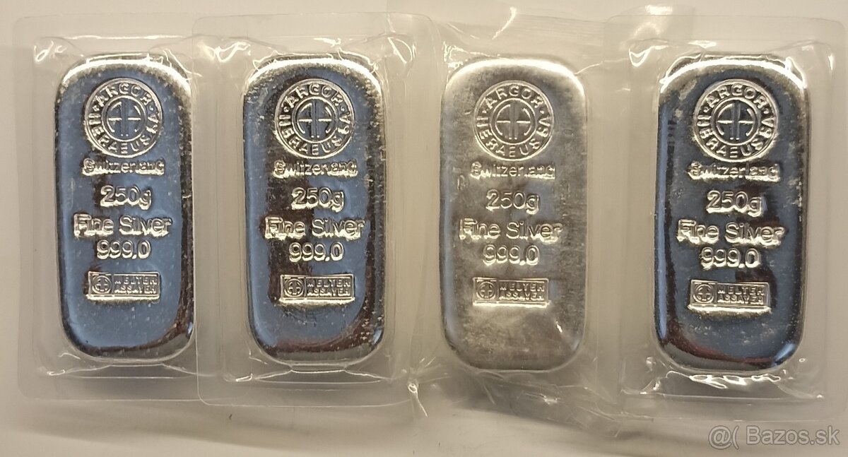 250 g strieborná tehlička Argon Heraeus