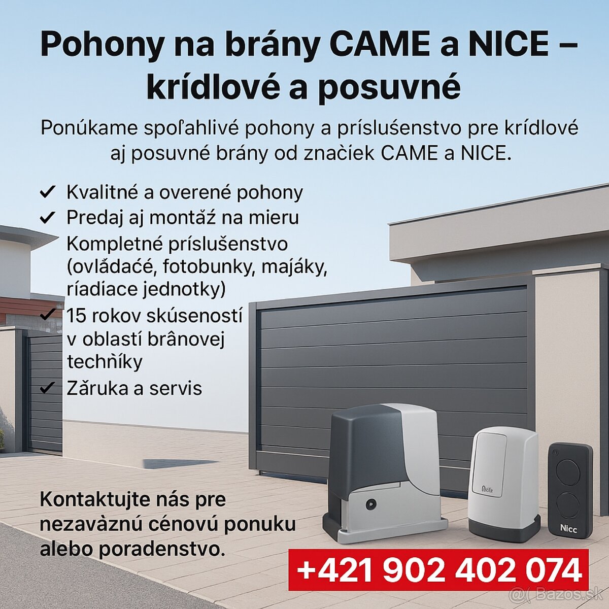 Pohony na brány CAME a NICE – krídlové a posuvné