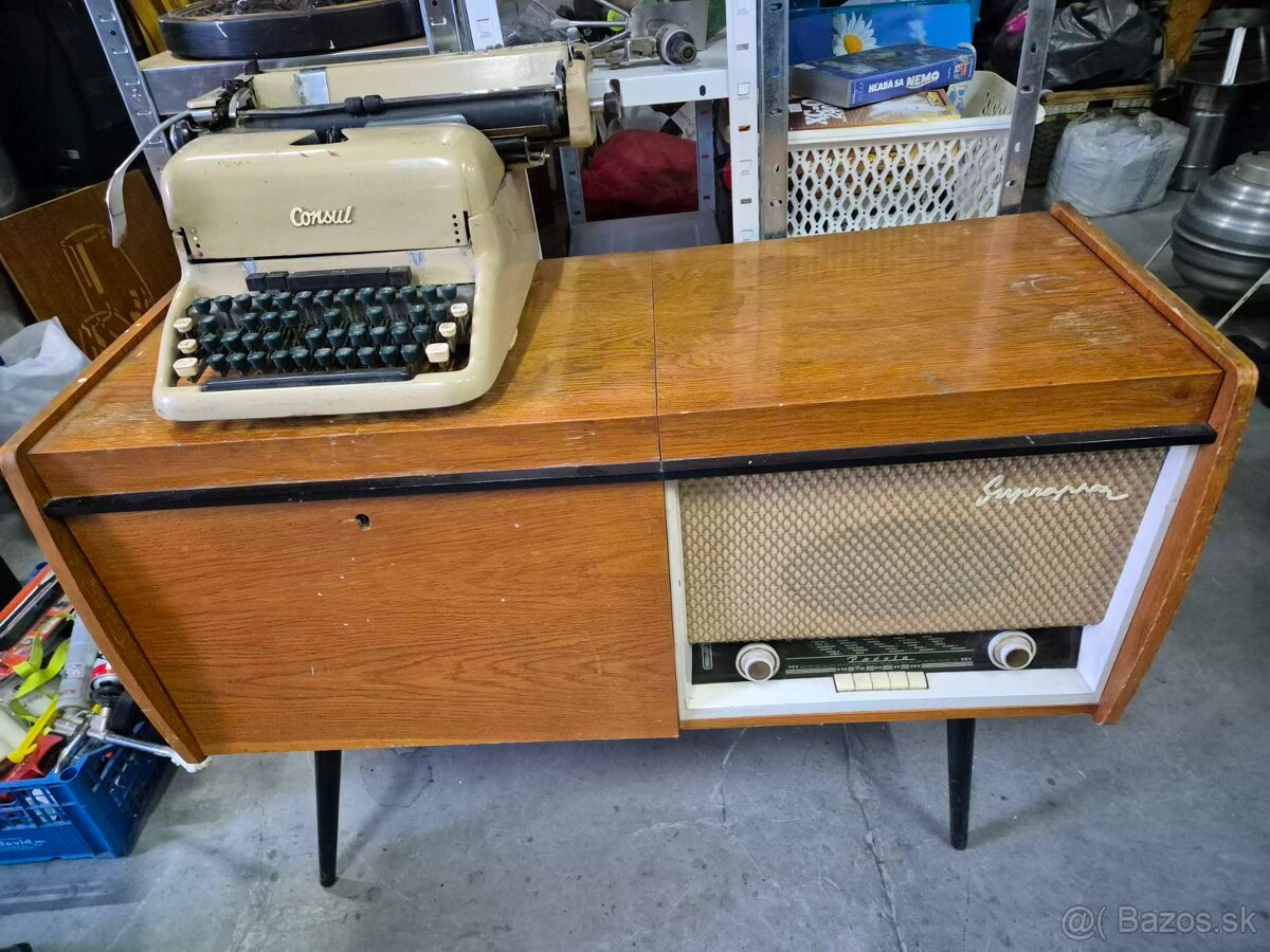 Retro rádio + gramofón SUPRAPHON + platne