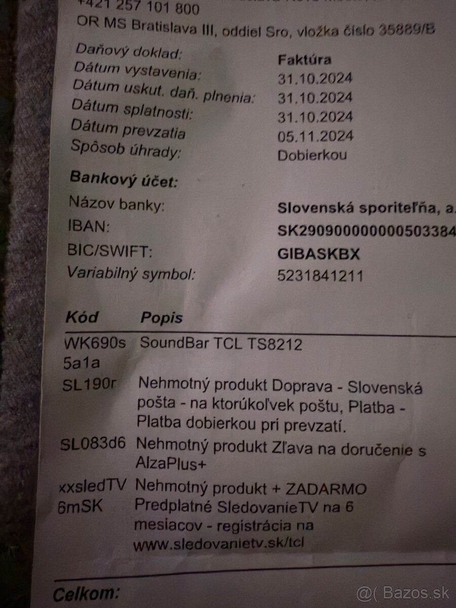 Soundbar TCL TS8212 nepouzitý