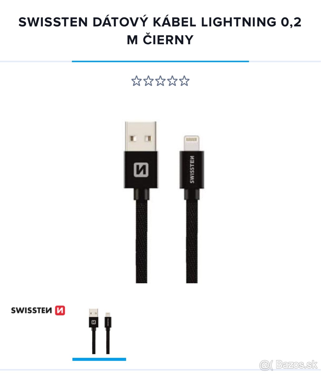 Swissten USB A lightning nabíjací kábel 20cm pletený