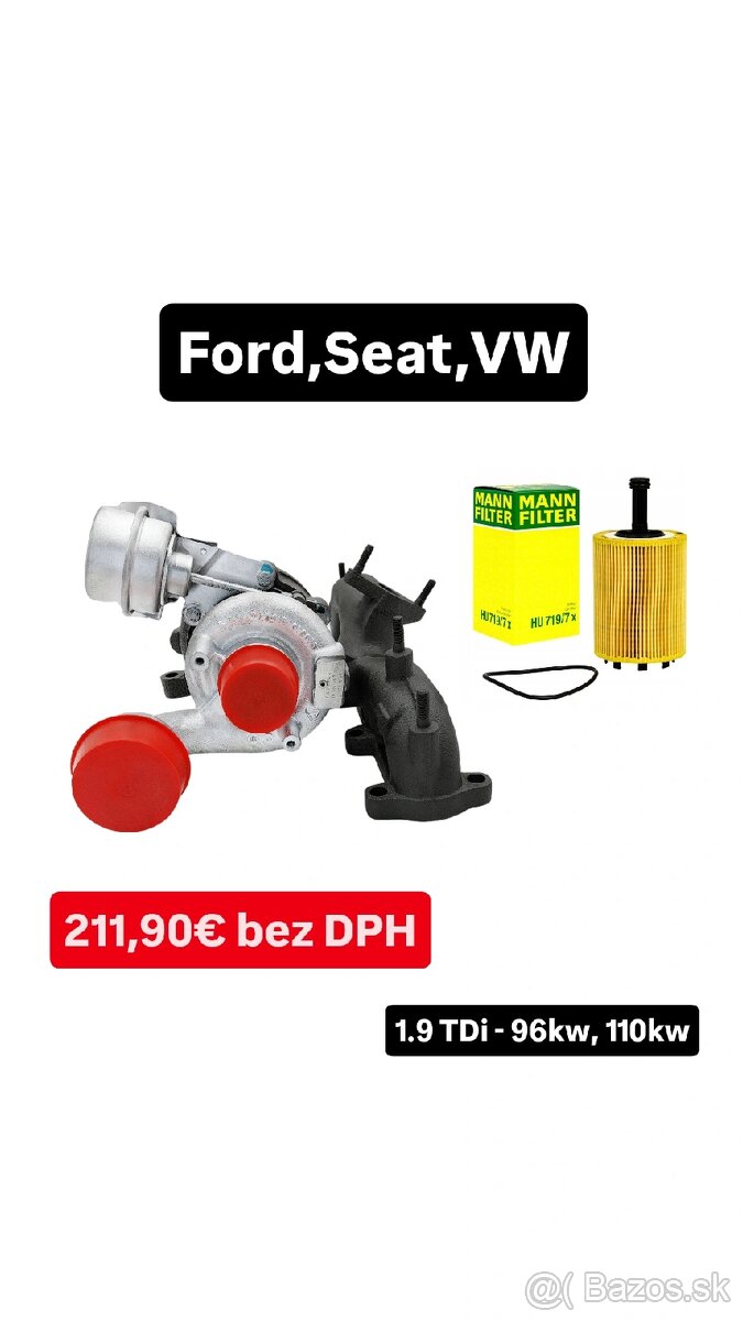Repasované turbo BORGWARNER 1.9 TDi - 96kw, 110kw