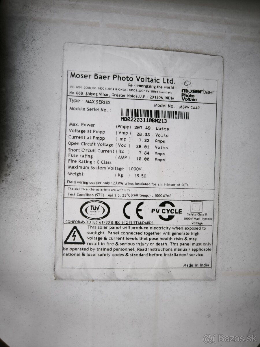 Predam solarny fotovoltaicky panel 210wp