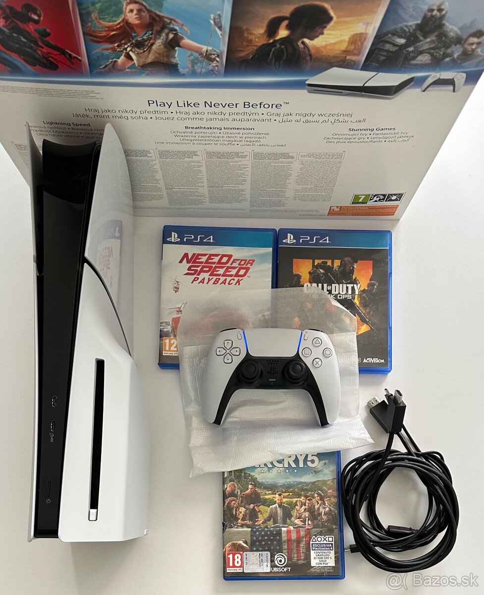 V Záruke Playstation 5 Slim + krabica + 3 hry