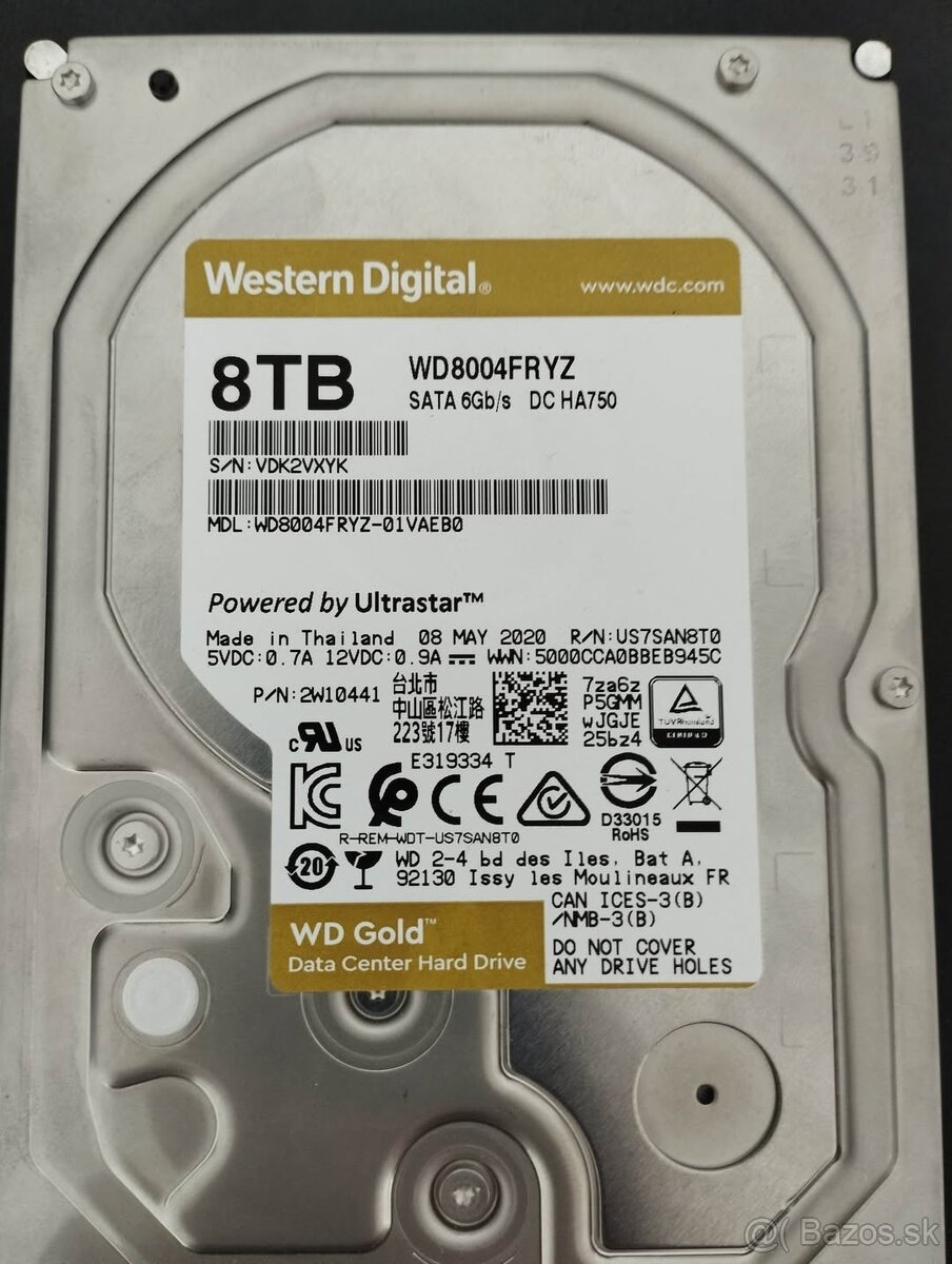 WD Gold 8TB HDD 3,5" SATA / 256MB cache