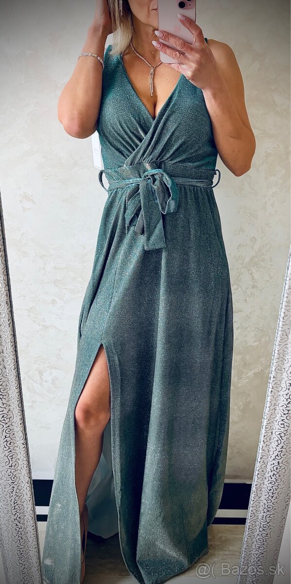 Spoločenské šaty metalic mint green