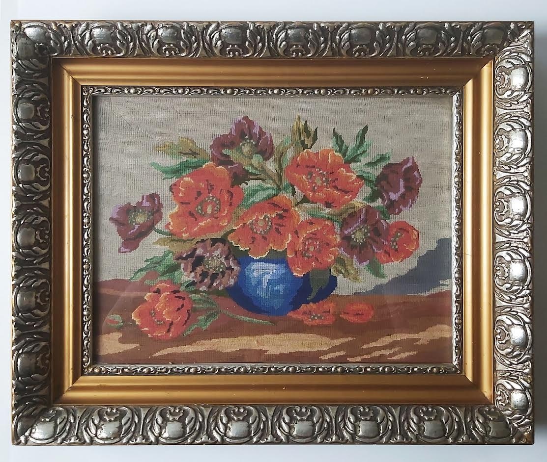 Gobelín - Kvety váze (54x44cm zasklený)