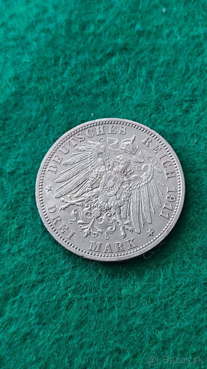 3 mark 1911, Prusko, velmi pekna