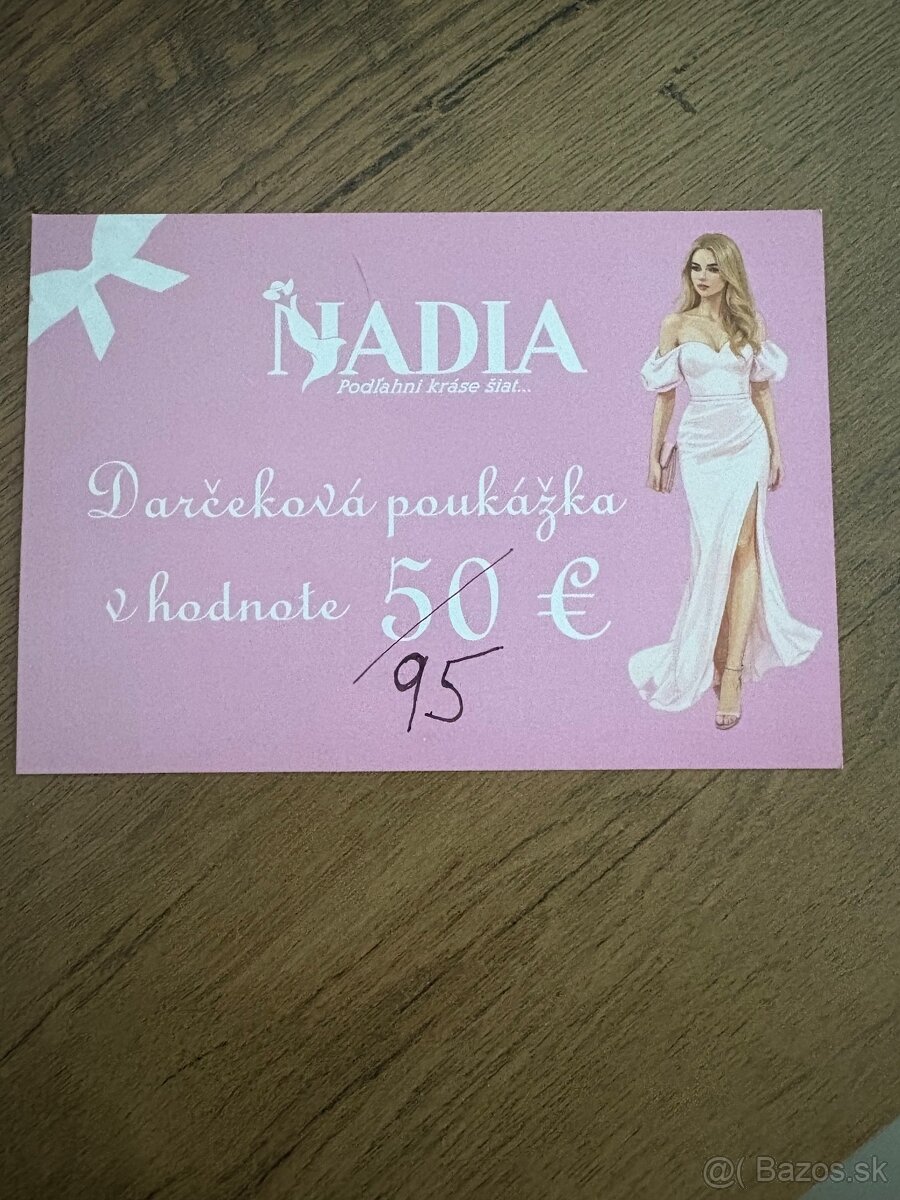 Darčeková poukážka Nadia- predajňa spoločenských šiat