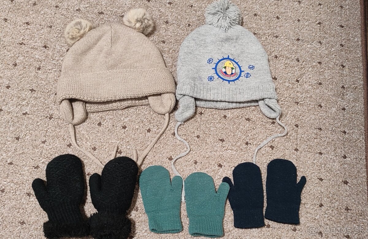 Čiapky na šnúrky 74/80, rukavice