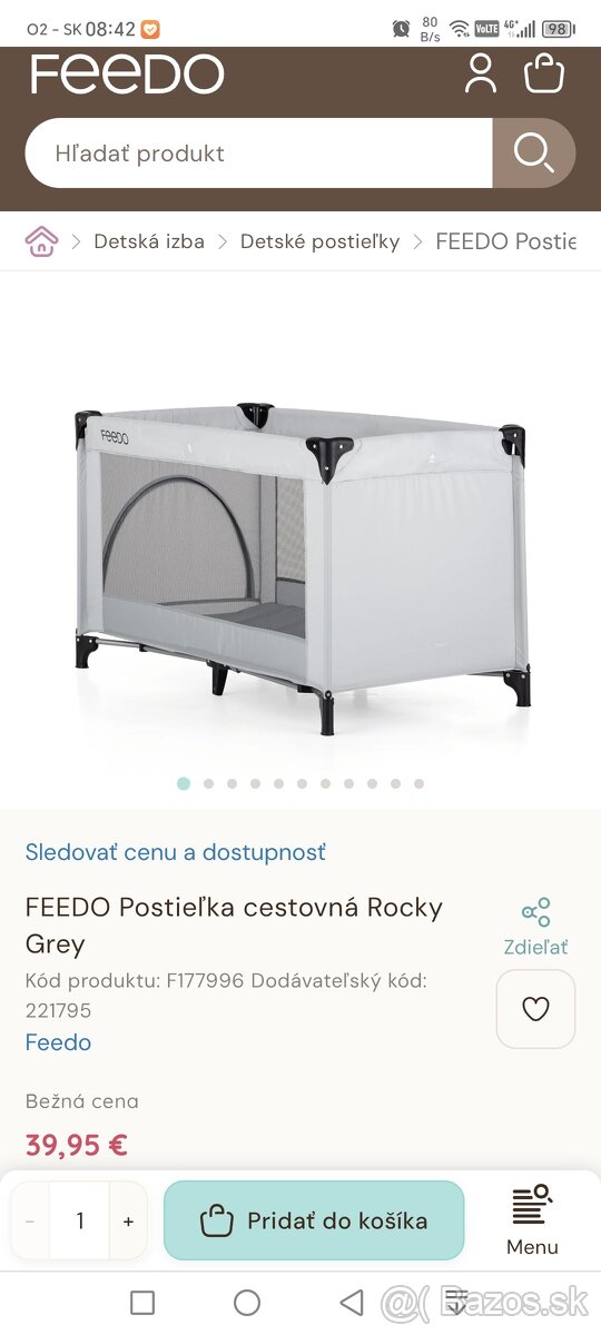 Cestovná postieľka Feedo