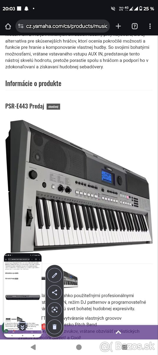 Predám klávesy yamaha psr E443