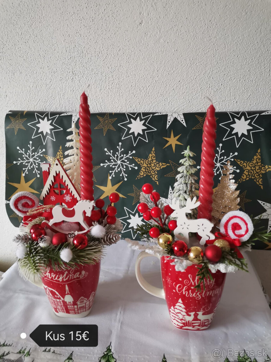 Vianočné dekorácie na stôl s 1 sviečkou