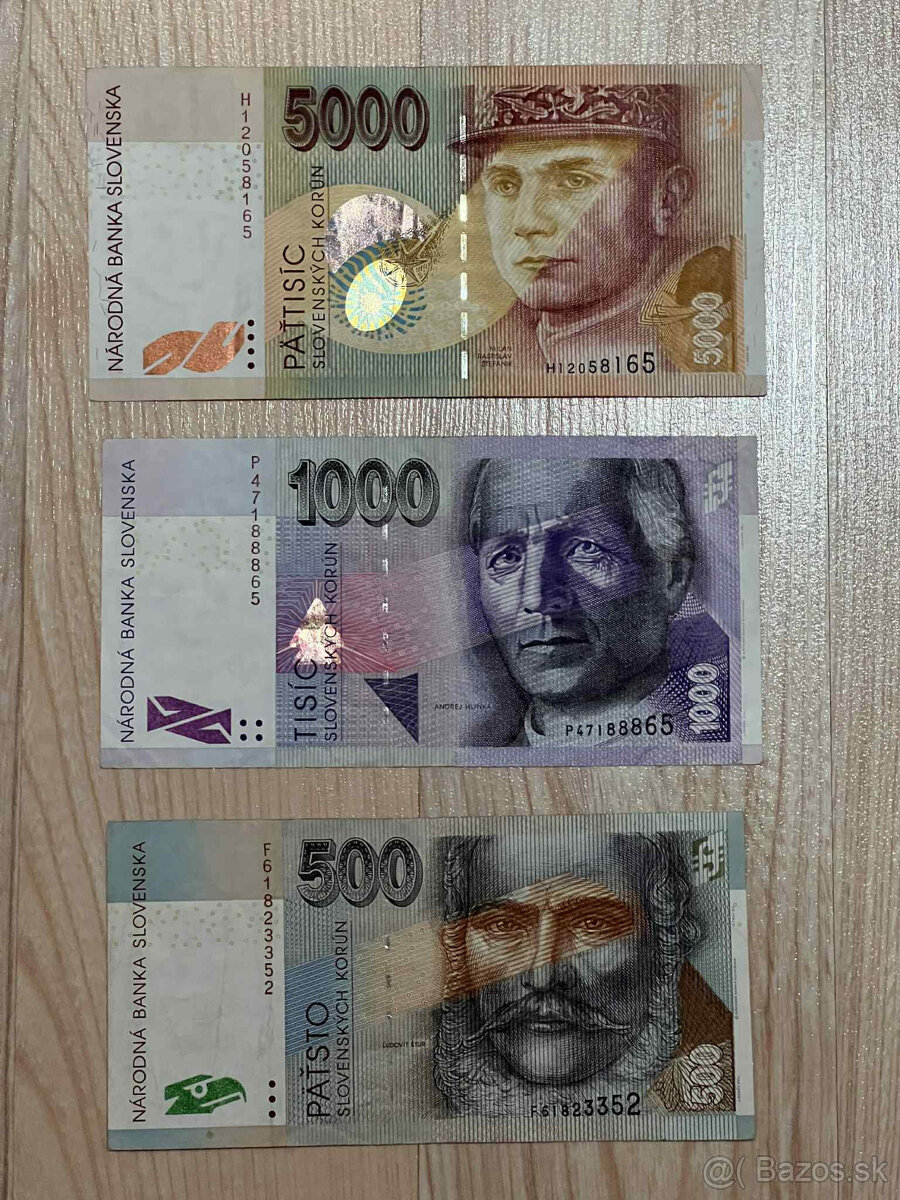 Slovenské bankovky 5000 SK, 1000 SK , 500 SK