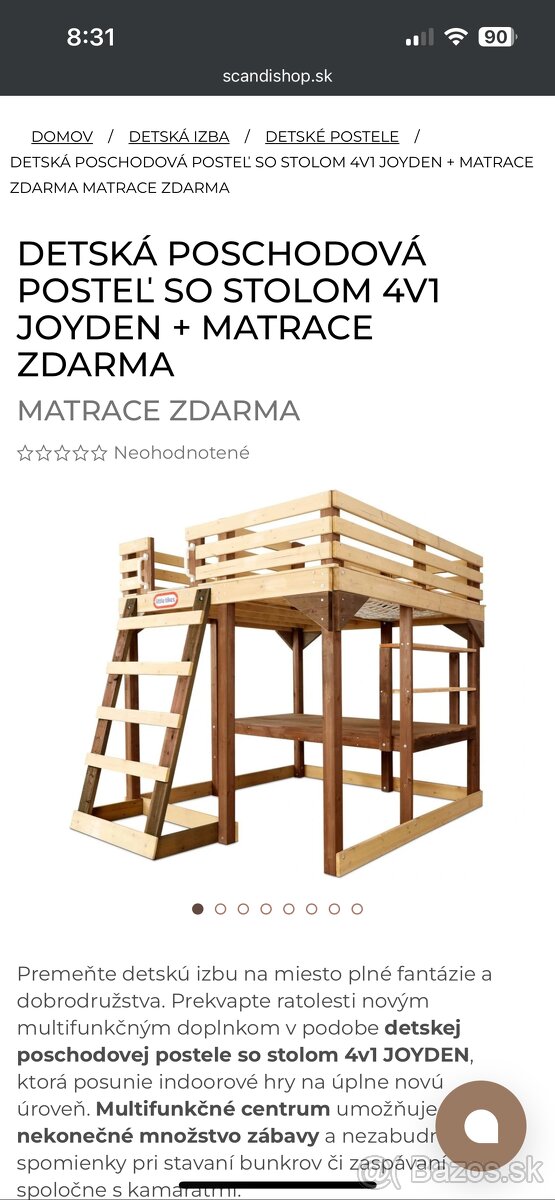 Detská vysoká posteľ