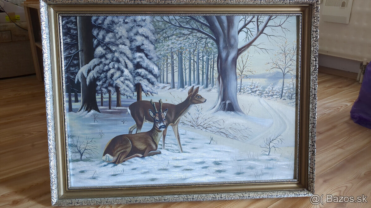 Obraz olejomaľba - srnec a srnka