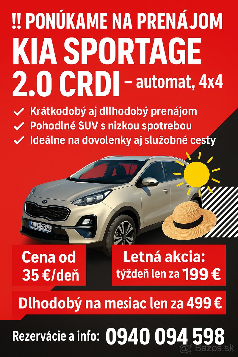 PRENAJOM AUTA - KIA SPORTAGE 2.0 crdi 4x4 automat