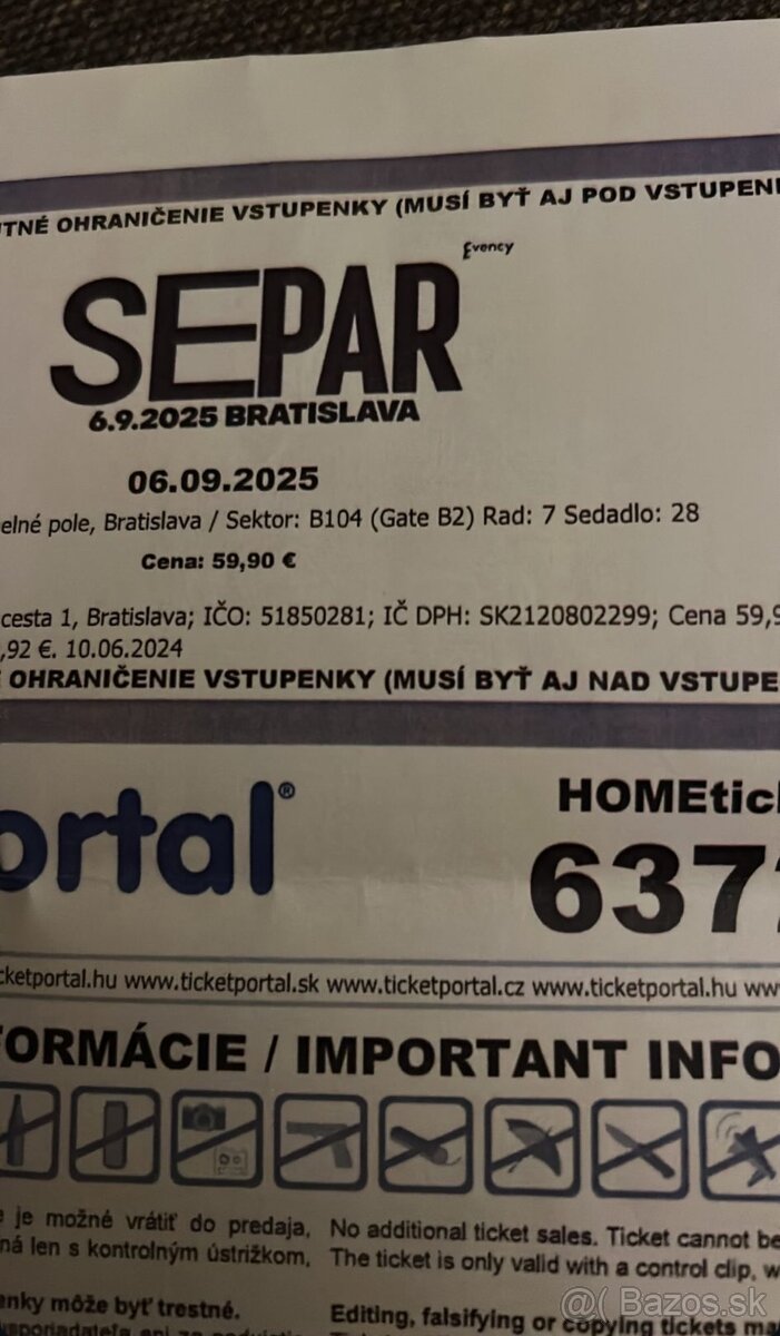 Predám Lístky na Separa 10.10.2025
