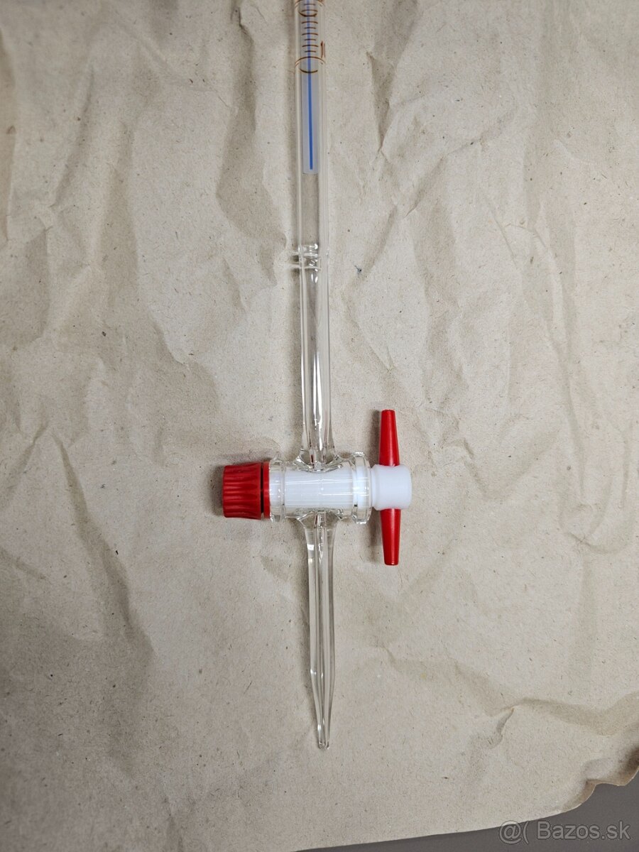Byreta 10 ml, priamy kohútik PTFE, trieda A