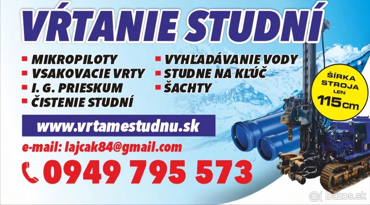 Vrtanie studni širka stroja iba 115cm