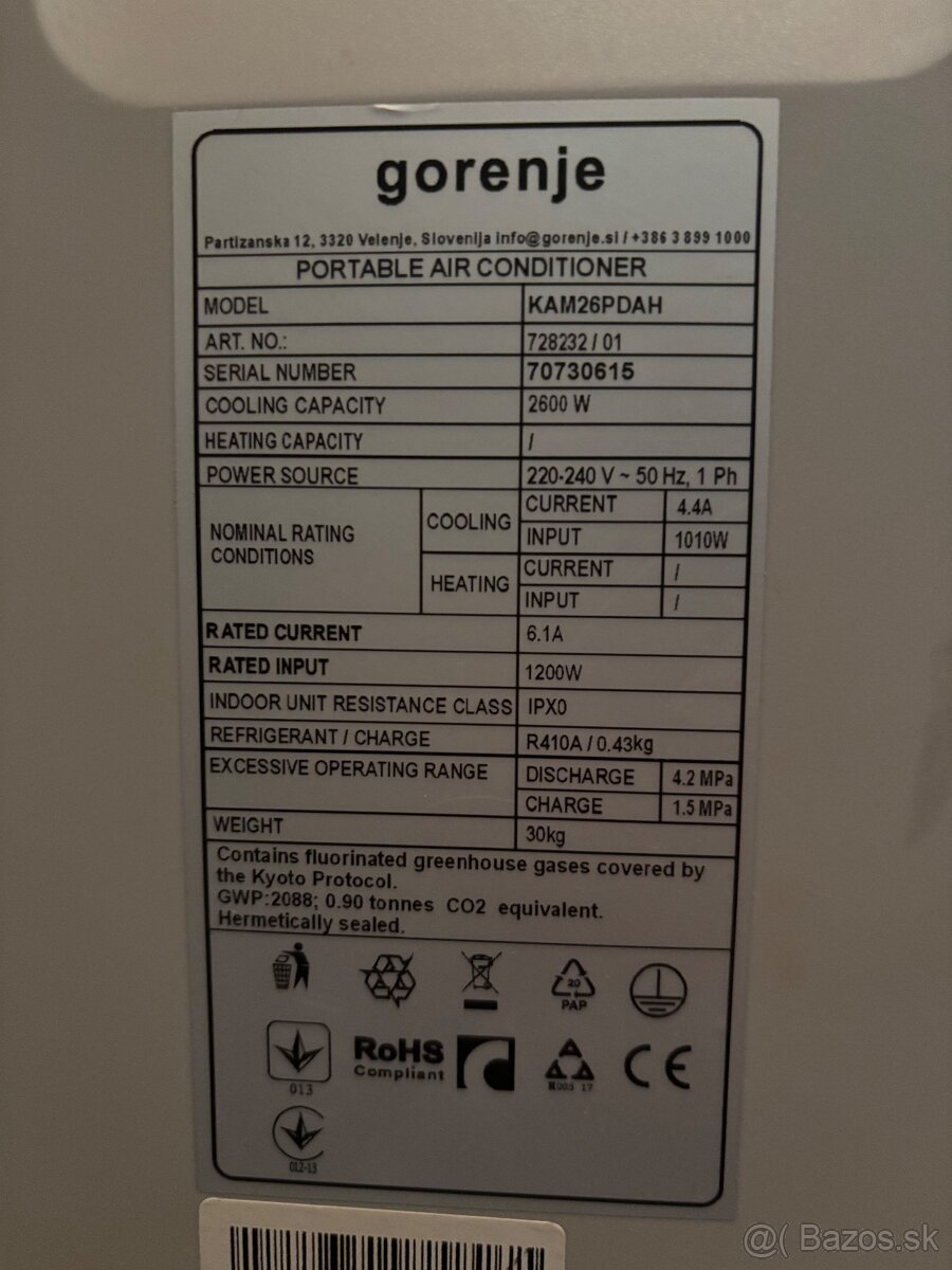Mobilná klimatizácia Gorenje 2,6 kW