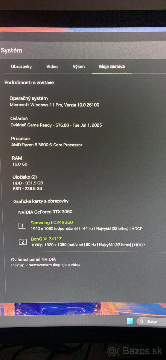 predám herný pc setup