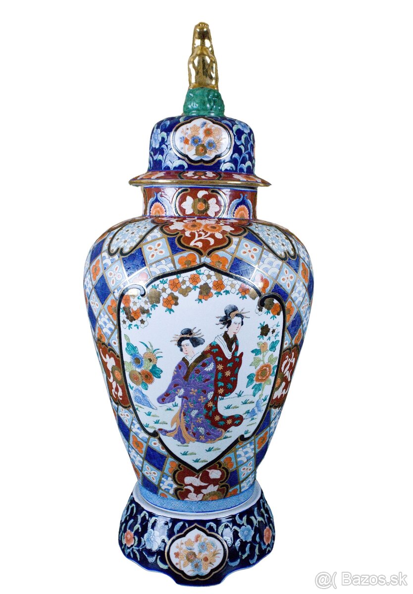 Velká třídílná čínská váza s víkem. Značená 100 cm