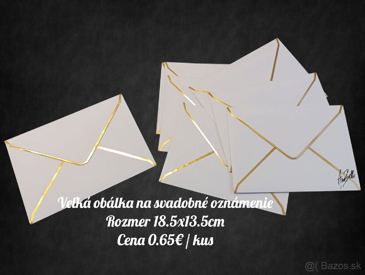 Biele, bielo zlaté obálky na svadobné oznámenia