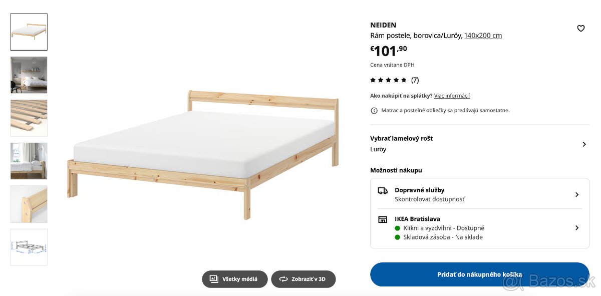 predám posteľ NEIDEN 140x200 od IKEA s roštom LURÖY