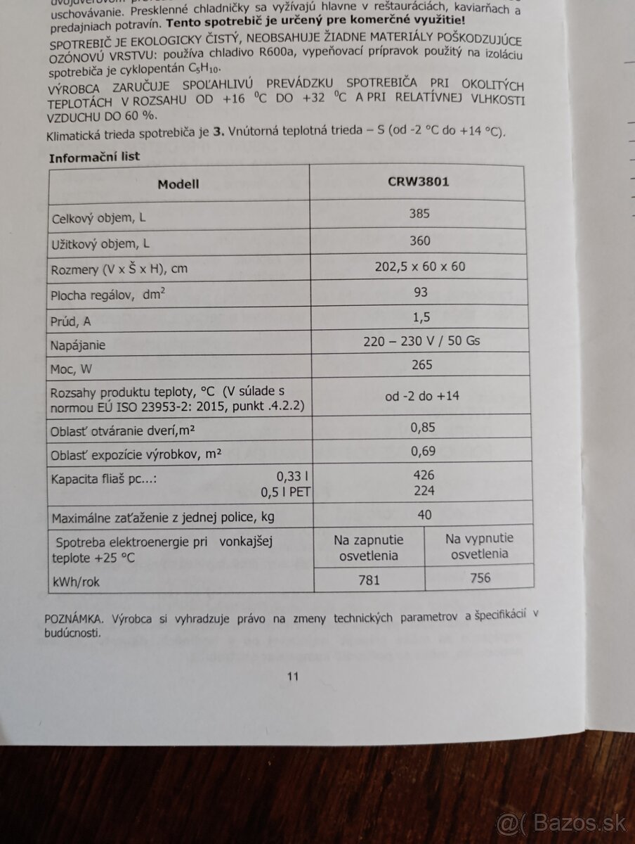 Chladiaca vitrína ROMO CRW3801