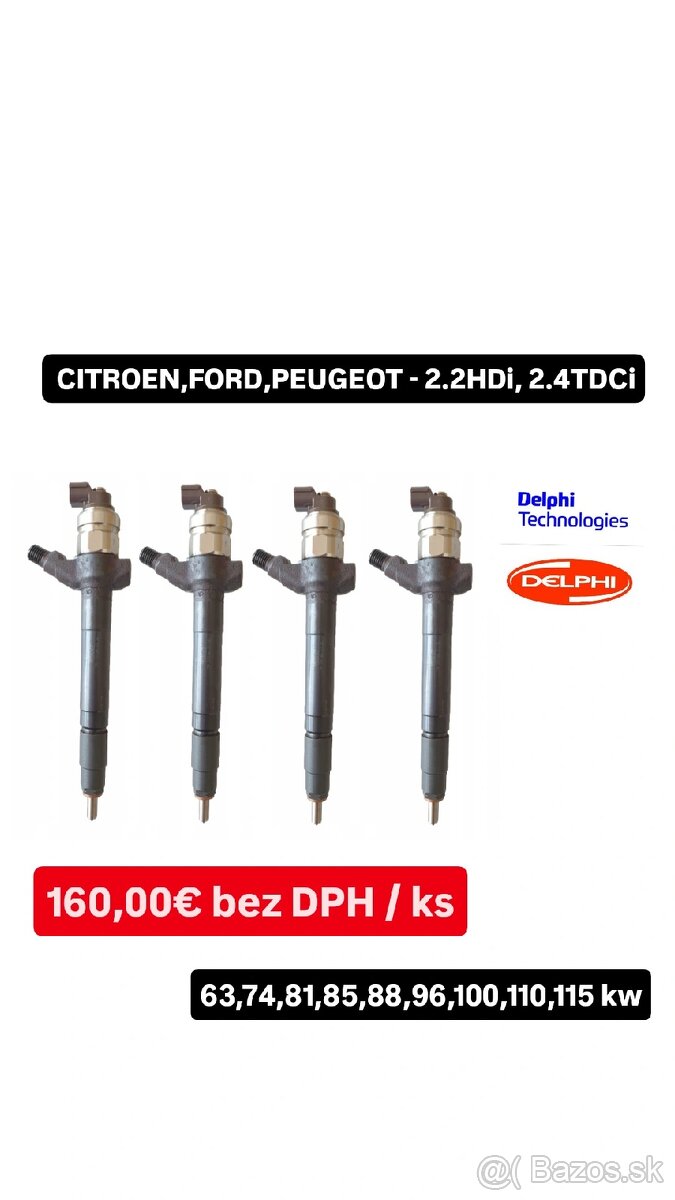 Repasované vstrekovače DELPHI 2.2 HDi, 2.2 TDCi-Ford,Peugeot