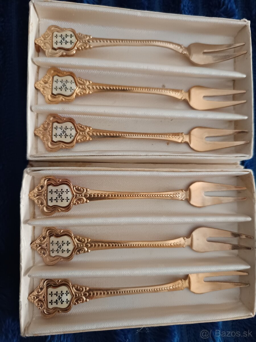 Pozlátené dezertné vidličky, 6 ks v krabičke