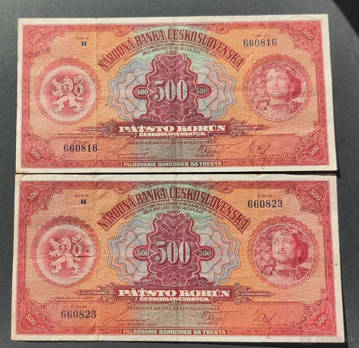 Bankovky 1.ČSR 500Kč 1929 Neperforované