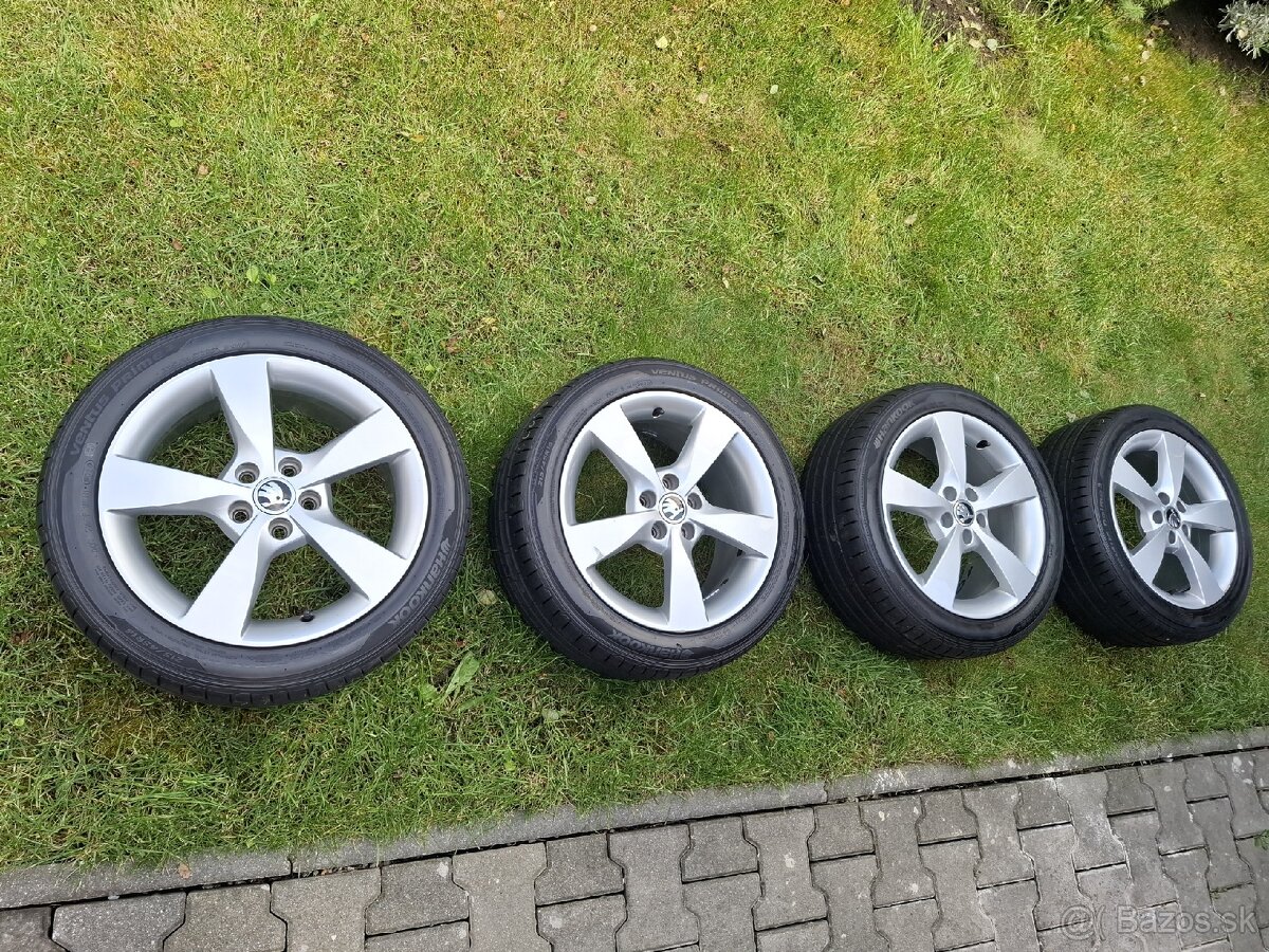 Komplet alu disky Škoda + letné pneu 215/45 R16 zn. Hankook