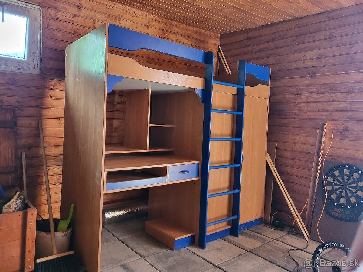 Poschodová Posteľ pre deti so skriňou a stolíkom.Kvalitna Po