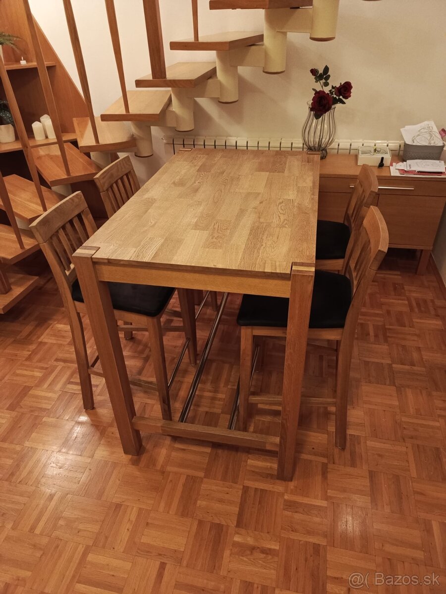 Predám barový jedálenský stôl a stoličky z masívneho dubu