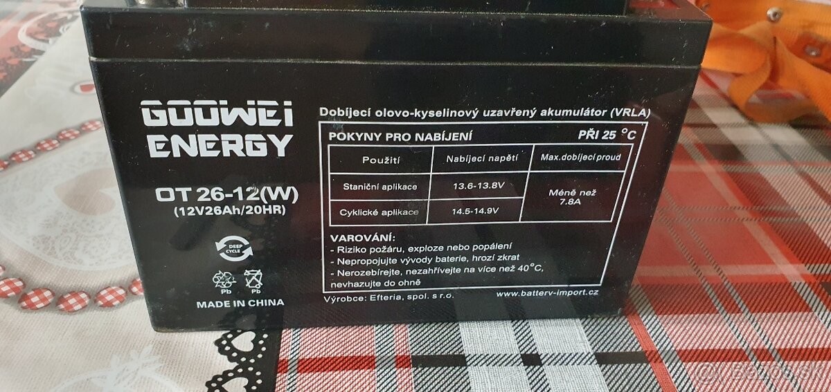 Trakčná batéria GOOWEI ENERGY 12V/26Ah aj na rybolov