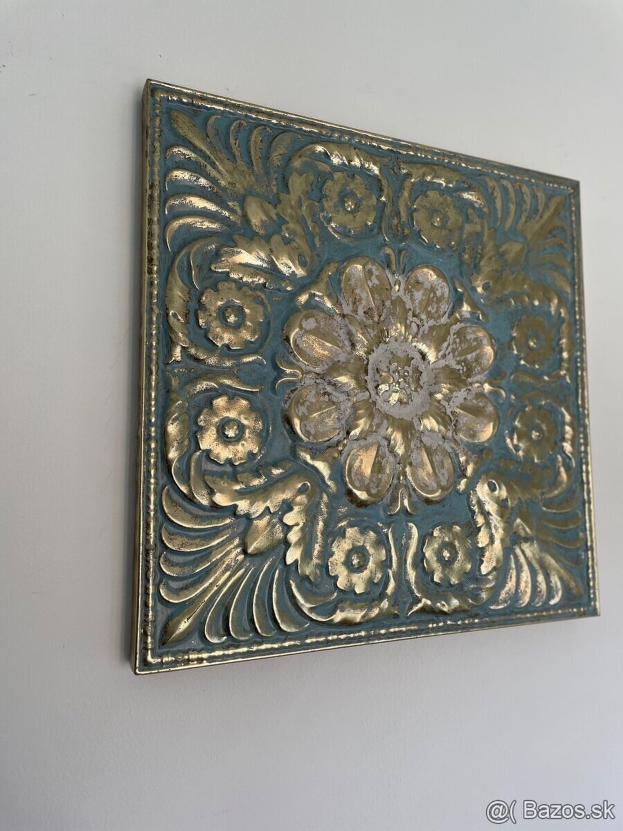 obraz zlata / tyrkys kovova mandala 51x51 -50%