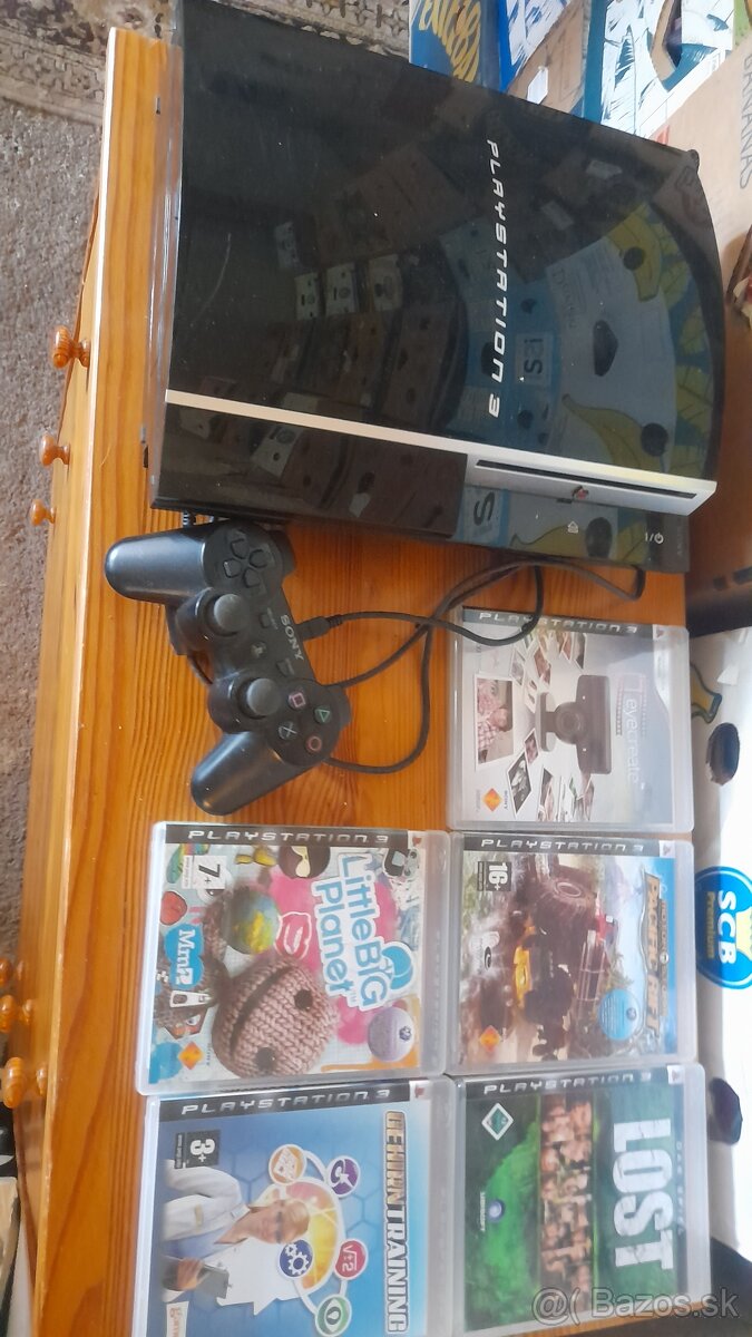 PS3 herná konzola+ovládač+hry-80eur