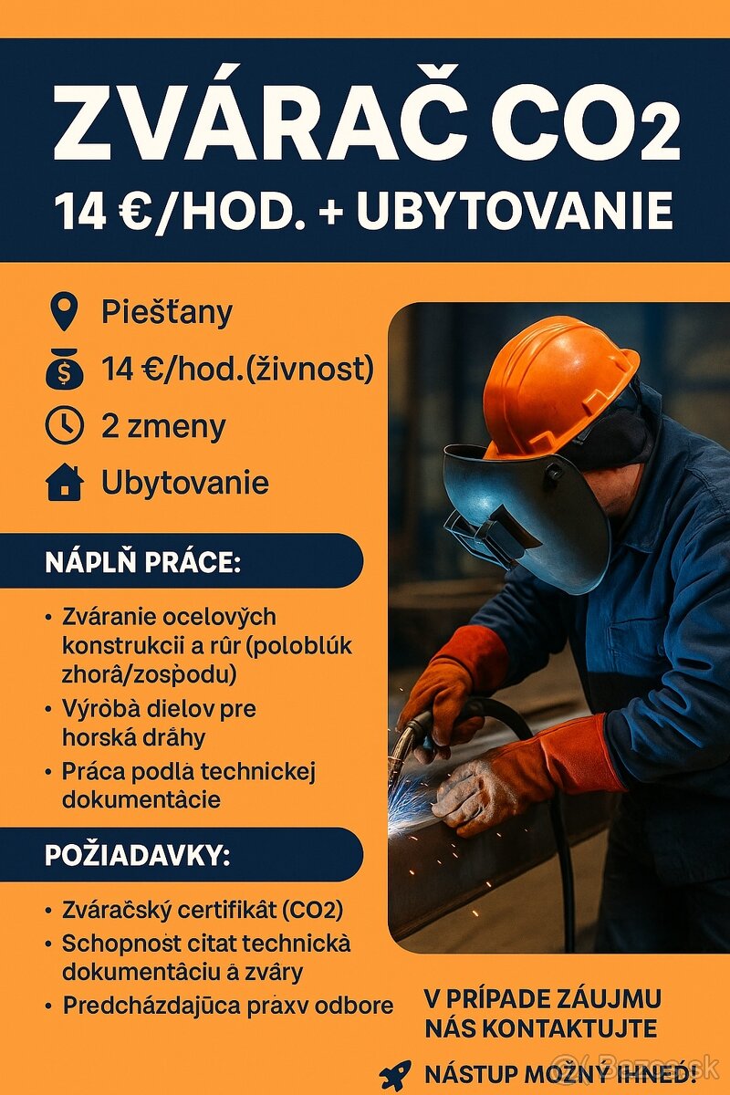 Hľadáme zváračov na oceľové konštrukcie – Piešťany